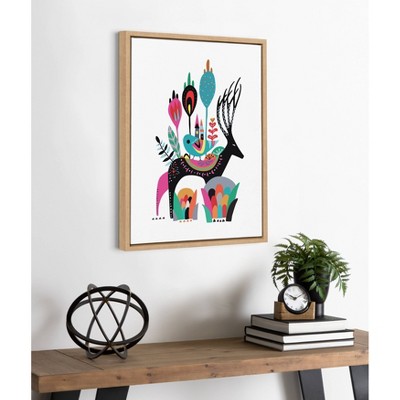 Colorful Abstract Animal Print on Canvas with Natural Frame