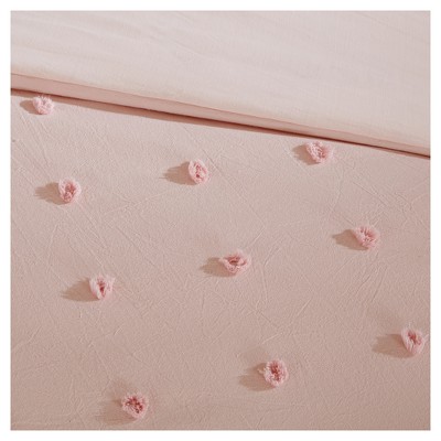 Pink Cotton Jacquard Twin/Twin XL Duvet Cover Set with Shams and Pillows