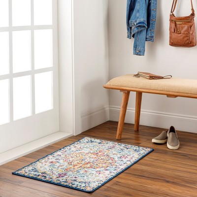 Olivia 2' x 3' Blue and Multicolor Synthetic Area Rug