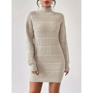 Women's Turtle Neck Bodycon Knit Dress - Long Sleeve Slim Fit Sweater Dress - 1 of 4