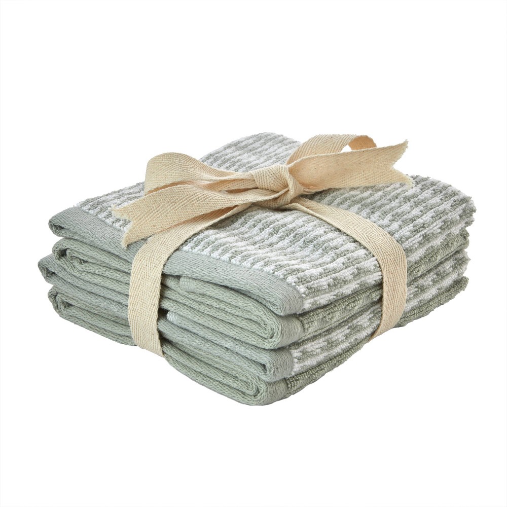 Photos - Towel 4pc Longborough Washcloth Set Sage - SKL Home: Cotton Jacquard, Midweight 450-550 GSM, Machine Washable