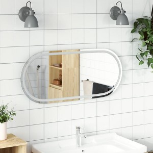 vidaXL LED Bathroom Mirror, Oval Shape, 39.4"x17.7" - Wall-Mounted, Waterproof IP65, includes USB Interface and Hooks – Ideal for Wet Environment. - 1 of 4
