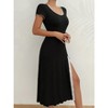 Ribbed Dress Short Sleeve Midi Dress with Lace Side Slit Dresses - 3 of 3