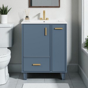 Mshliw 24" Bathroom Vanity with Sink, Solid Wood Frame, Door Shelf, Deep Drawer & 2-Tier Pull-Out Basket, Modern Freestanding Cabinet - 1 of 4