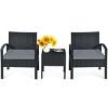 Tangkula 3 Pieces Patio Set Outdoor Wicker Rattan Furniture w/ Cushions Gray - 4 of 4