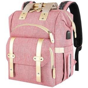 Itopfox Pink Diaper Backpack for Women with Insulated Pockets, USB Charging Port, RFID Anti-Theft Pocket, Stroller Straps, and Waterproof Fabric - 1 of 4