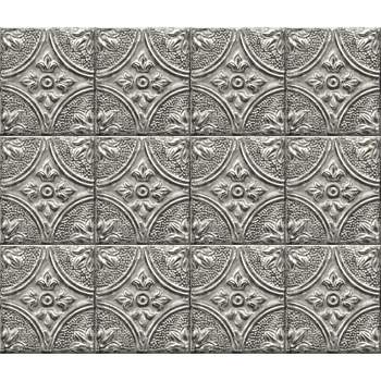 Brewster Silver Tin Tile Peel & Stick Wallpaper Backsplash