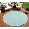 Teal Blue Aqua And Ivory Floral Washable Indoor Outdoor Area Rug - 2 of 4