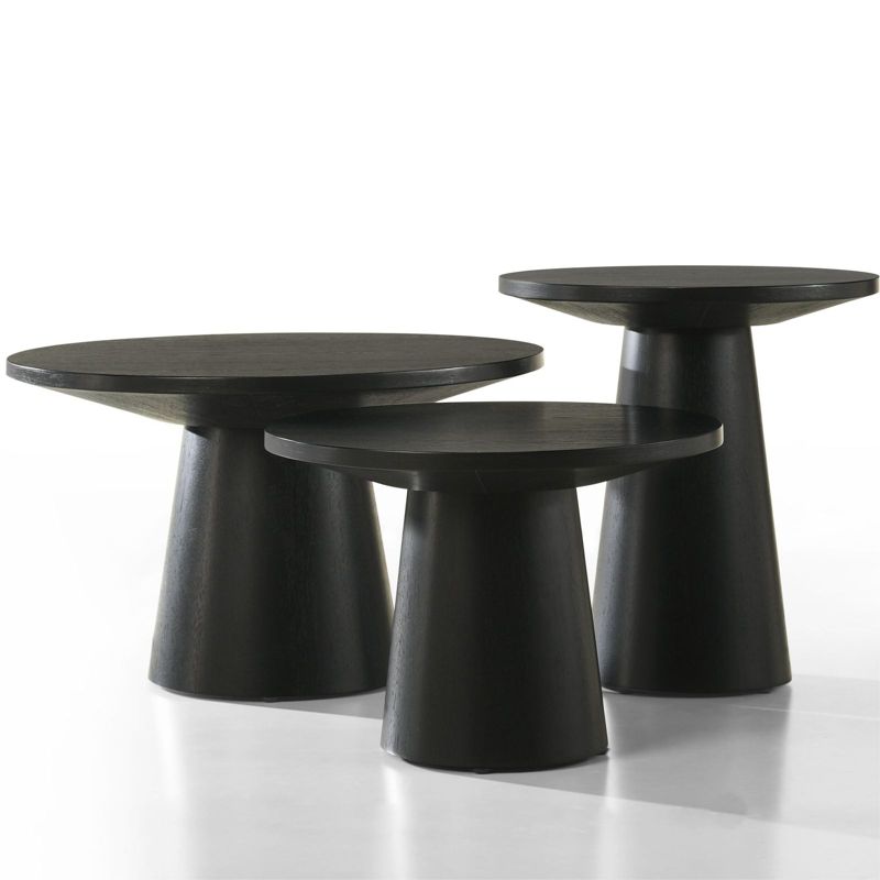 Dun Accent Table Sets,3PC with Grain Paper Round Top Pedestal Coffee, Console, and End Table Set-Maison Boucle, 3 of 10
