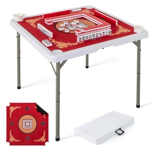 Costway 35" Folding Mahjong Table with Cup Holders & Smooth Felt Mat Carrying Handle Green/Red/Blue/Multicolor - 1 of 4