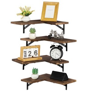 Oumilen Rustic Brown Corner Floating Shelves, Set of 4 - 1 of 1