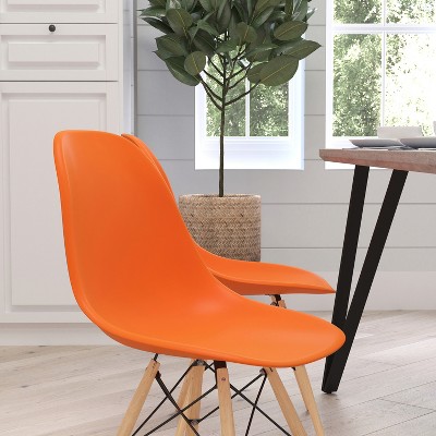 Orange Polypropylene Accent Chair with Geometric Wooden Legs