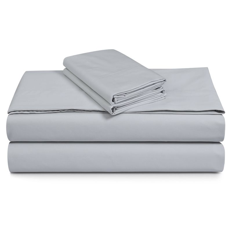 Tribeca Living Twin 300 Thread Count Cotton Percale Extra Deep Pocket Sheet Set Soft Gray, 2 of 4
