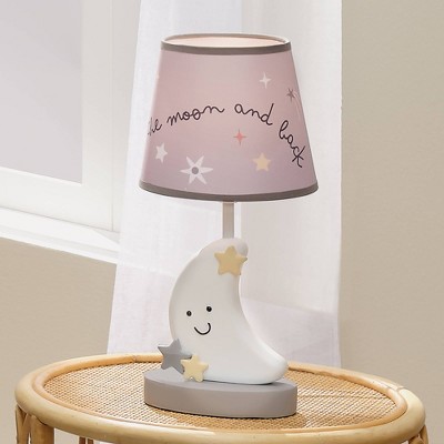 White Hand-Painted Resin Moon and Stars Nursery Lamp with Gray Shade