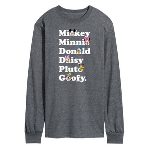 Men's - Disney - Mickey's Character List Long Sleeve Graphic T-Shirt - 1 of 4