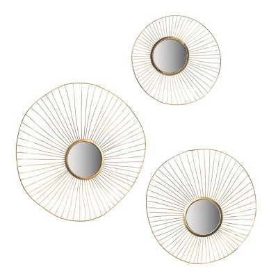 GlasFlength Decorative Wall Mirrors Wall Art Wall Mirror Classic Mirror Decorative Circle Mirror Vanity Mirror for Living Room, Gold, 26"*5.1"*25.4"