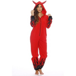 Just Love Womens One Piece Devil Adult Bodysuit Hooded Halloween Pajamas - 1 of 3
