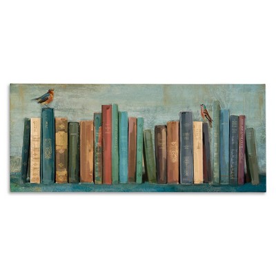 Stupell Industries Books And Birds Green Blue Textured Painting