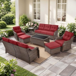 Gymojoy Outdoor Sofa Swivel Chair Ottoman with Coffee Table Patio Funiture Set - 1 of 4