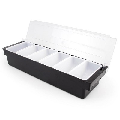 Slickblue Bar Top Condiment Dispenser, 6 Trays, 16oz Each, Black/White, 19"x5.5"x3.5", Perfect for Salad and Taco Bars