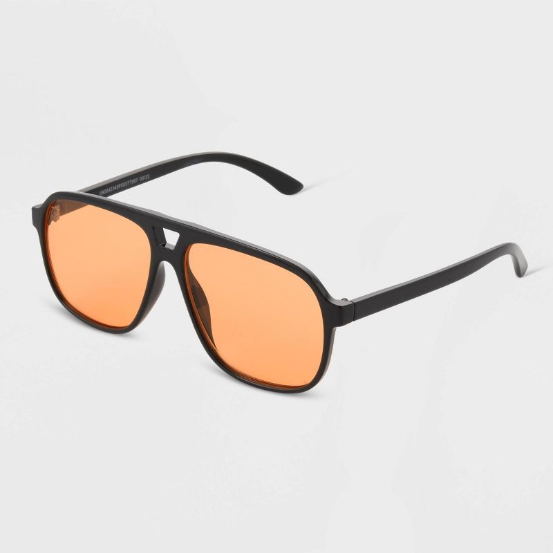 Men&#39;s Shiny Plastic Aviator Sunglasses with Orange Lenses - Original Use&#8482; Black, 3 of 6