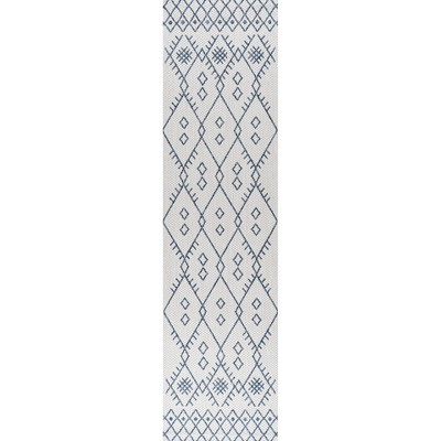 Ivory and Navy Geometric Flat Woven Reversible Runner Rug