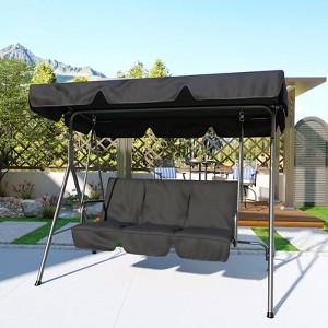 3 Person Patio Swing Chair with Adjustable Canopy – Outdoor Porch Swing for 3 Adults, 500lb Capacity, Deck (Black) - 1 of 4
