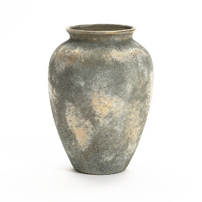 LuxenHome Rustic Gold and Brown Terracotta 13.6-Inch Tall Urn Vase Multicolored