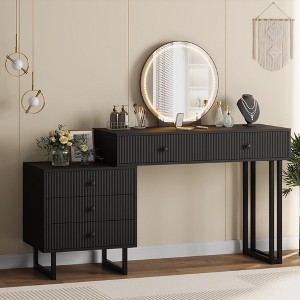 White Vanity Desk with Mirror and Lights, Small Makeup Vanity with 5 Drawers for Bedroom - 1 of 4