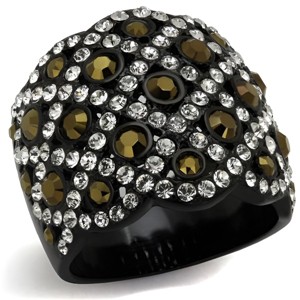 Slickblue Modern Black Ion Plated Stainless Steel Ring, Metallic Light Gold & Clear Crystal for Women, Sizes 5-10 - 1 of 4