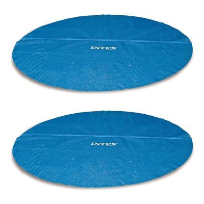 Intex 28014E 16 Foot Solar Protective Round Pool Cover for Above Ground Outdoor Backyard Swimming Pools with Secure Fit, Blue (2 Pack)