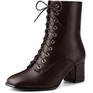 Allegra K Women's Lace Up Chunky Heels Ankle Combat Boots - 1 of 4