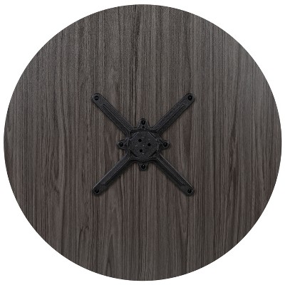 Rustic Gray Round Laminate Conference Table with Cast Iron Base