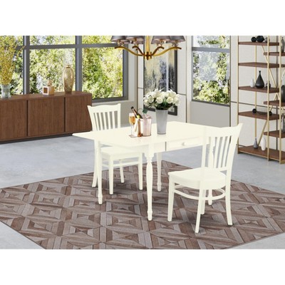 East West Furniture 3 Pc Kitchen Table set - Robust Two 9-Inch Drop Down Leaves Solid Wood Dinette Table & 2 Wooden Seat Dining Chairs,  White