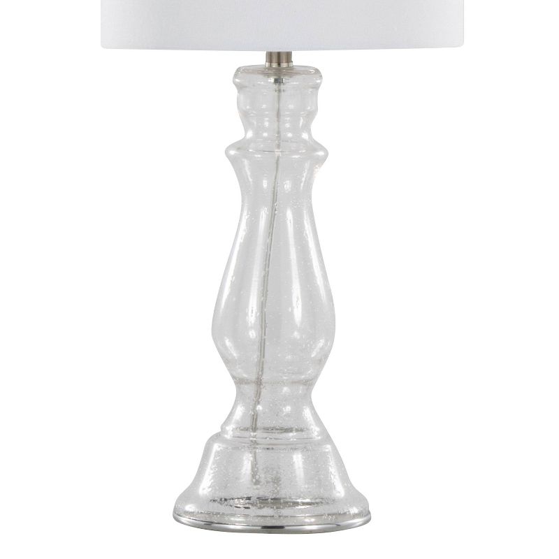 LumiSource (Set of 2) Bishop 24&#34; Contemporary Glass Table Lamps Clear Seeded Glass Brushed Nickel and White Linen Shade from Grandview Gallery, 4 of 7