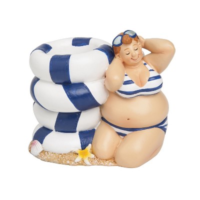 Beachcombers 3" x 4.38" Sun Bathing Lady Beach Themed Small Office Desk Writing Pen Holder