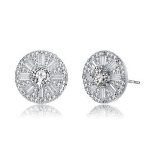 Guili Sterling Silver Stud Earrings with White Gold & Rhodium Plating and Colored CZ Stones – Elegant Design for Everyday Chic Style - 1 of 3