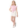 Girls Tie Front Knot Tops with Ruffle Sleeve Plaid Tops Tie Front Blouse Short Sleeve Button Down Shirts for Toddler Girls - 3 of 4