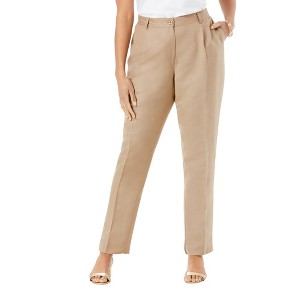 Jessica London Women's Plus Size Linen Pleat-Front Pant - 1 of 4