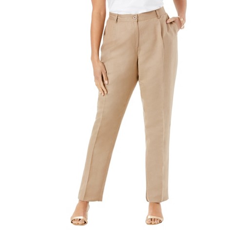 Woman Within Women's Plus Size 36W Petite Linen Capri Pants Khakis Tan