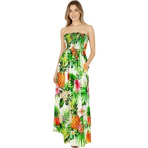 tropical casual dress Blue Green Tropical Strapless Maxi Dress
