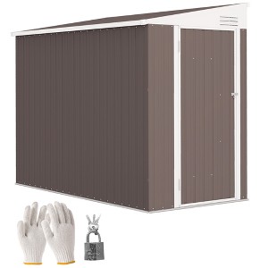 Outsunny Steel Garden Storage Shed, Lean to Shed Outdoor Metal Tool House with Lockable Door & Air Vents for Backyard Patio Lawn, White - 1 of 4