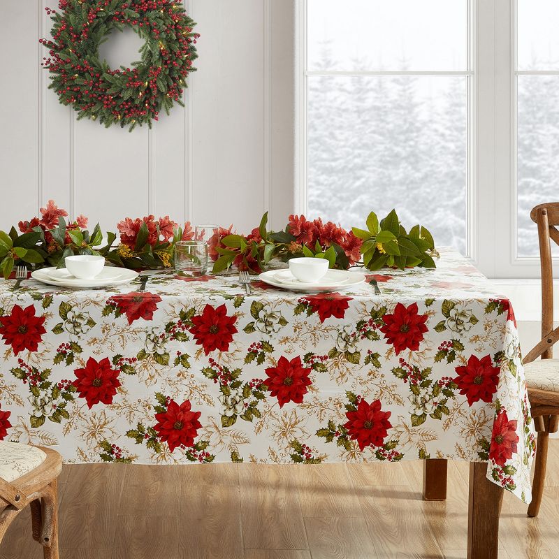 Poinsettia Grace Vinyl Indoor/Outdoor Tablecloth - Elrene Home Fashions, 1 of 5