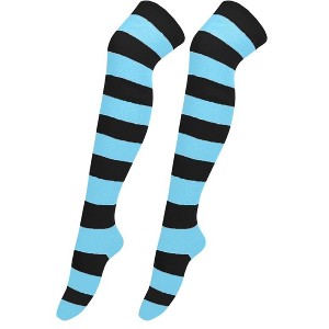 Striped Patterned - Over the Knee Socks - from the Sock Panda (Women's Sizes, Adult Medium) - Bright Blue and Black - 1 of 3