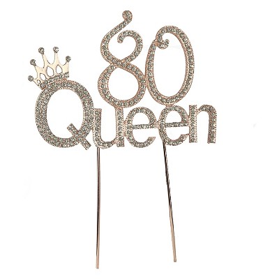 O'Creme Rhinestone Rose-Gold 80-Queen Cake Topper 5-1/2 Inch Wide