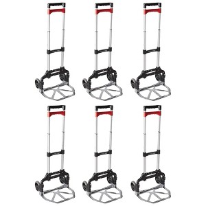 Magna Cart Personal 150 Pound Capacity Aluminum Folding Hand Truck Cart with Telescopic Handle and Foldable Wheels for Industrial, Black/Red (6 Pack) - 1 of 4