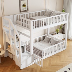GDFStudio Frank Twin Over Twin Floor Bunk Bed with Storage Ladder and Door - 1 of 4