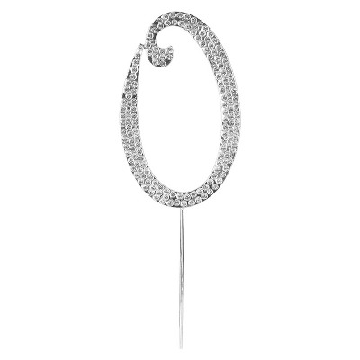 O'Creme Rhinestone Silver-Colored Number-0 Cake Topper 4 Inch