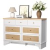 7 Drawer Dresser for Bedroom, 47.3'' Wide Wood Chest of Drawers with Natural Rattan Drawers, Wood Drawer Organizer with Sturdy Base for Living Room - 4 of 4