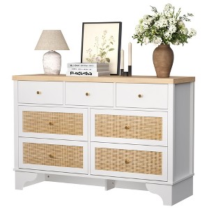 homfan 47.3" 7-Drawer Dresser - Natural Rattan & Wood Chest w/Sturdy Base for Bedroom/Entryway - 1 of 4